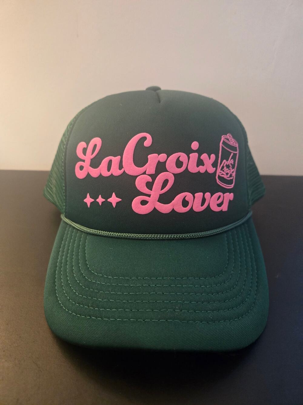 La Croix Lover Sparkling Water Unisex green and Pink OS snap back High Crown Cap